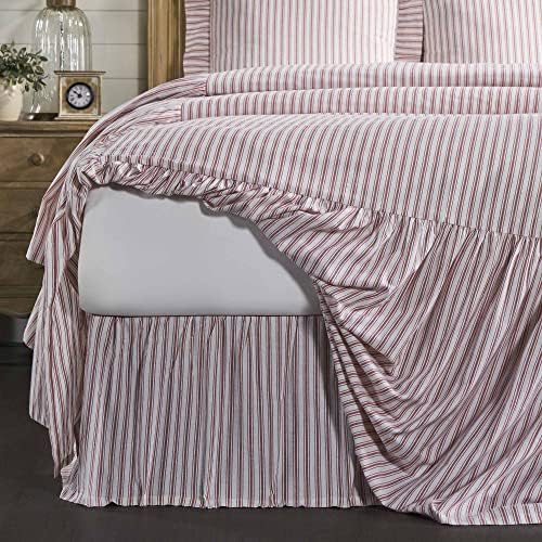 Piper Classics Red Stripe Ruffled Twin Bed Skirt 16 Drop